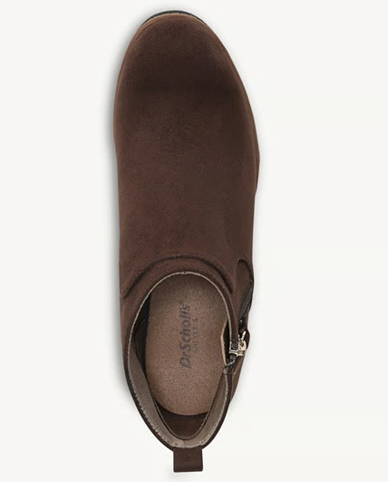 Boot nữ da thật Dr. Scholl's Women's Women's Bianca Wedge Bootie Color Dark Umber Brown Microsuede - Giày nữ xuất khẩu Âu, Mỹ