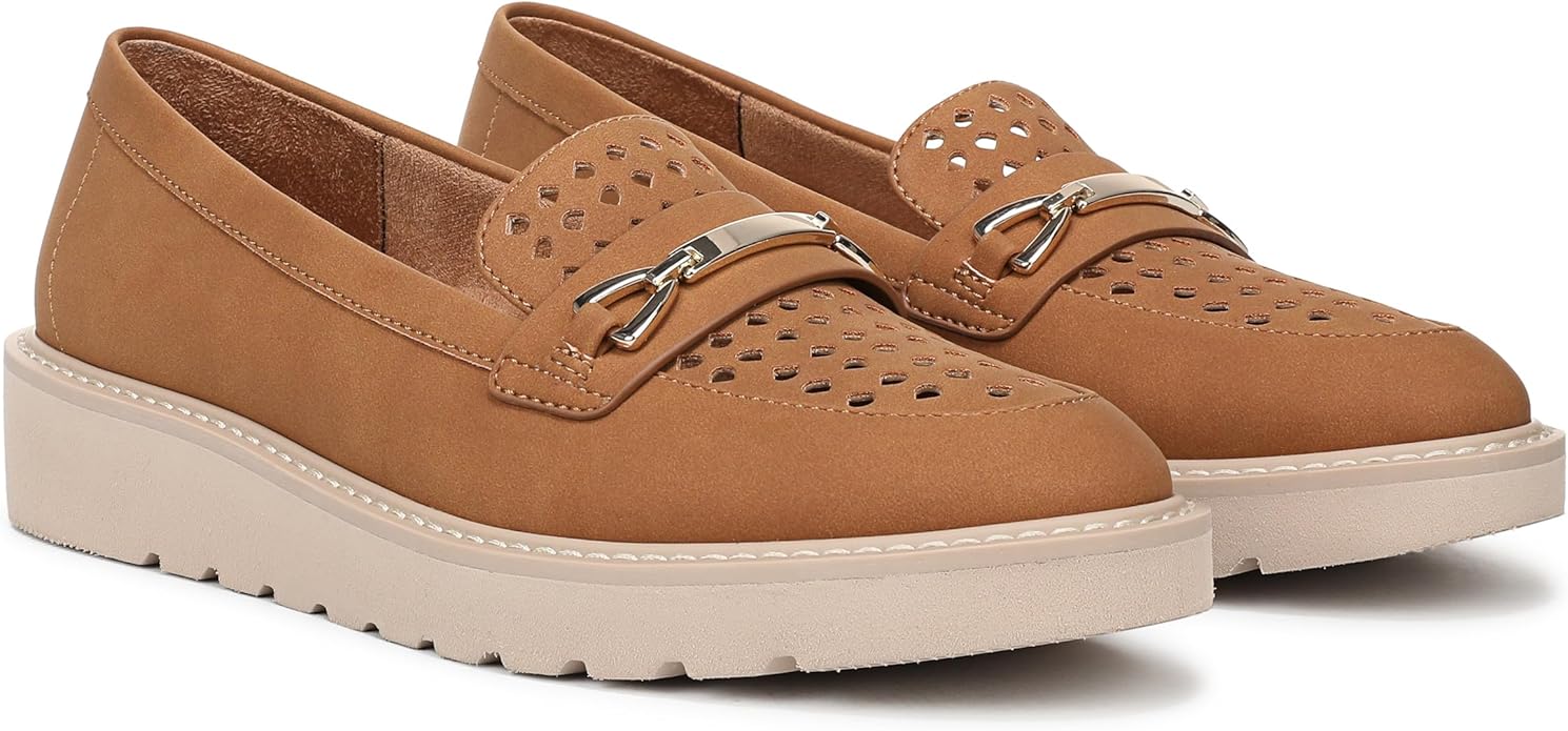 Giày nữ VNXK siêu nhẹ, siêu êm, siêu thoáng Naturalizer Women's Elin Loafer Color Brown Perforated - Giày nữ xuất Mỹ, Âu