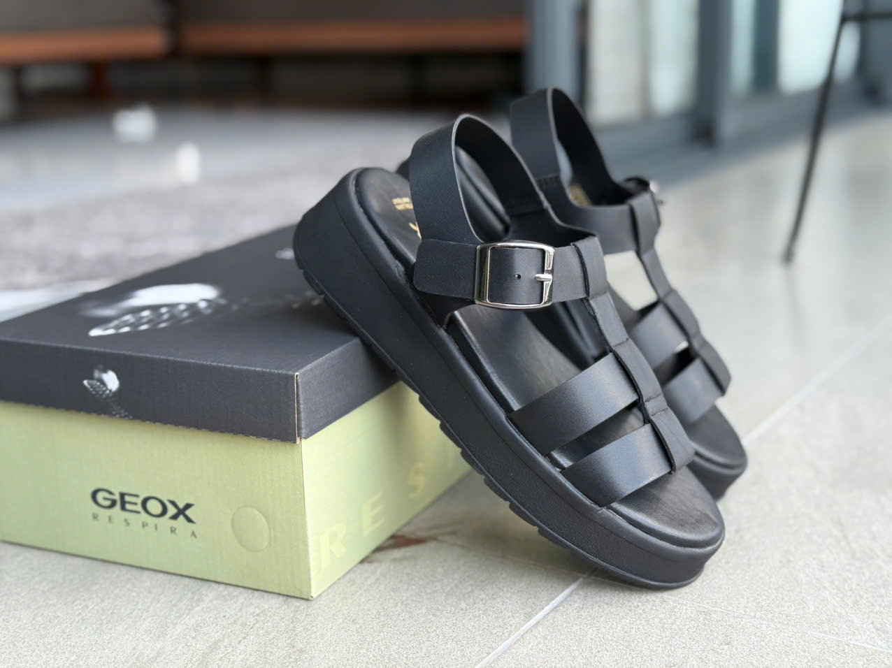 Sandal nữ Geox womens D Adacter S B Color Black Leather  - Giày nữ xuất dư Âu, Mỹ