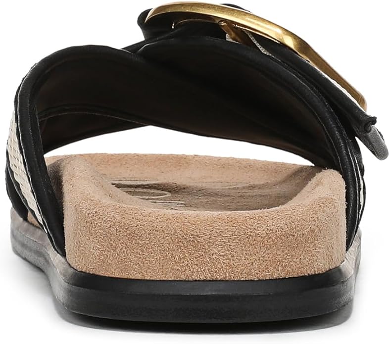 Sandal nữ SAM EDELMAN Womens Darla Multi Buckle Slide Sandal Color Linen/Black Faux Raffia - Giày nữ xuất dư Âu, Mỹ