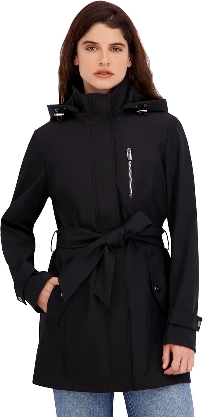Áo Khoác Nữ Xuất Dư Âu, Mỹ Nautica Bonded Rain Jacket With Belt – Chống Thấm, Chống Gió, Sang Trọng, Thanh Lịch