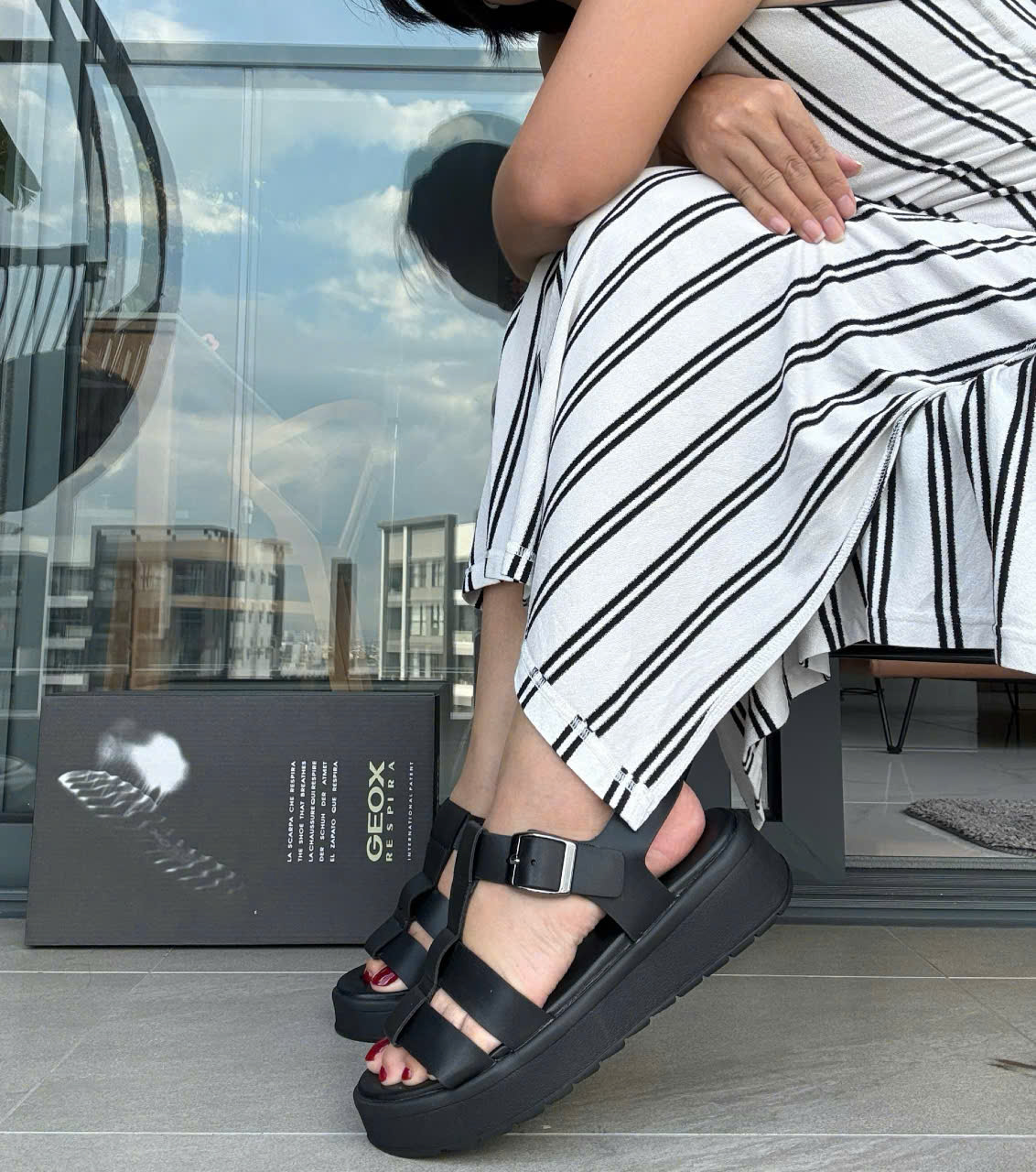 Sandal nữ Geox womens D Adacter S B Color Black Leather  - Giày nữ xuất dư Âu, Mỹ