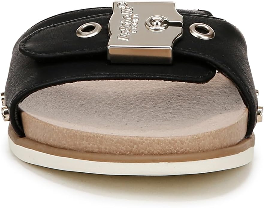 Dép nữ quai ngang Dr Scholl's Women Nice Iconic Flat Slide Sandals Black Faux Leather   - Giày dép xuất dư Mỹ, EU