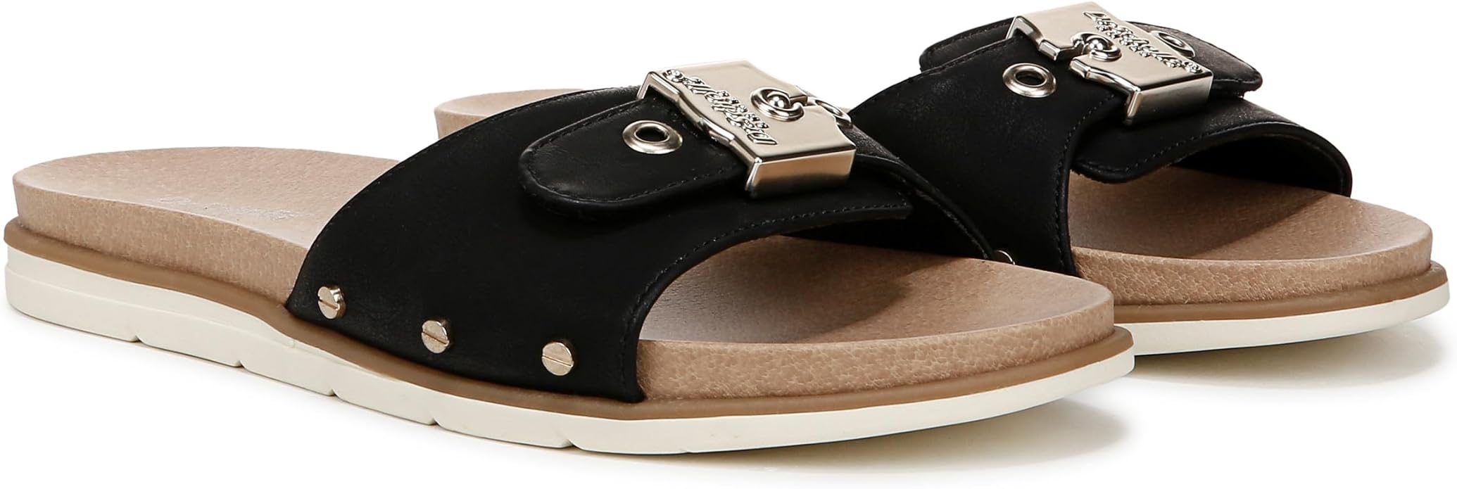 Dép nữ quai ngang Dr Scholl's Women Nice Iconic Flat Slide Sandals Black Faux Leather   - Giày dép xuất dư Mỹ, EU