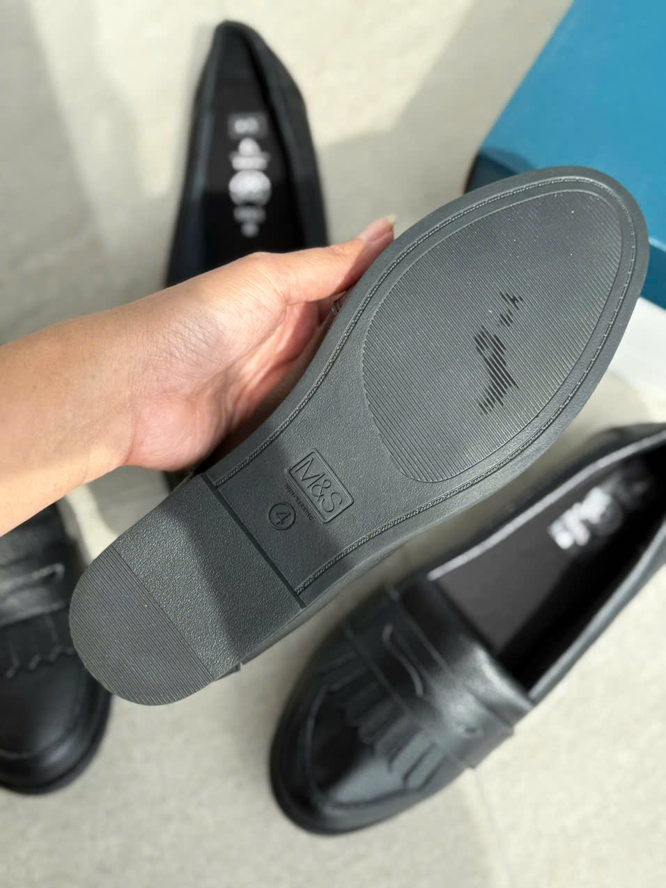 Giày nữ M&S Leather School Loafers Color Black Leather  - Giày nữ xuất Âu, Mỹ