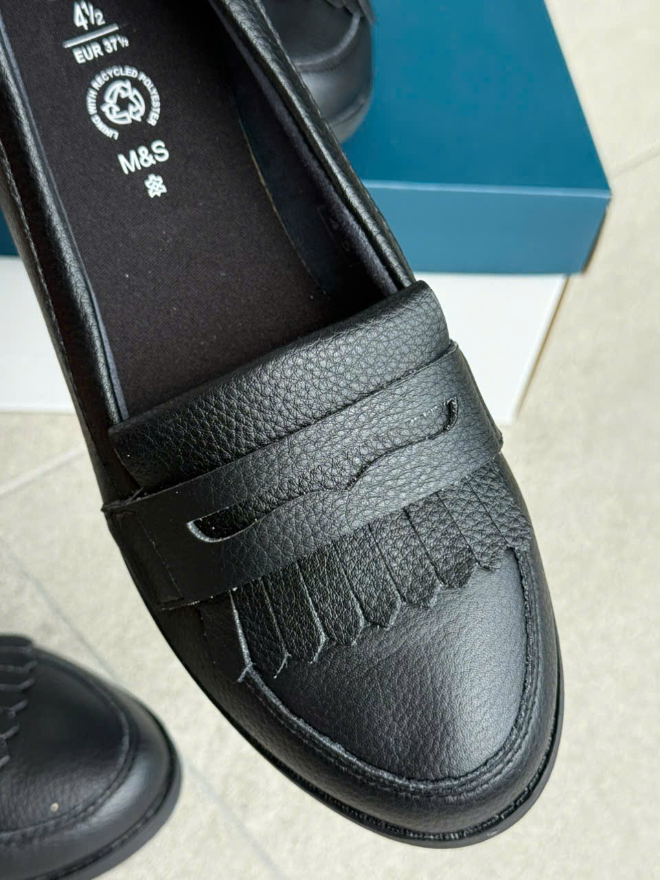 Giày nữ M&S Leather School Loafers Color Black Leather  - Giày nữ xuất Âu, Mỹ