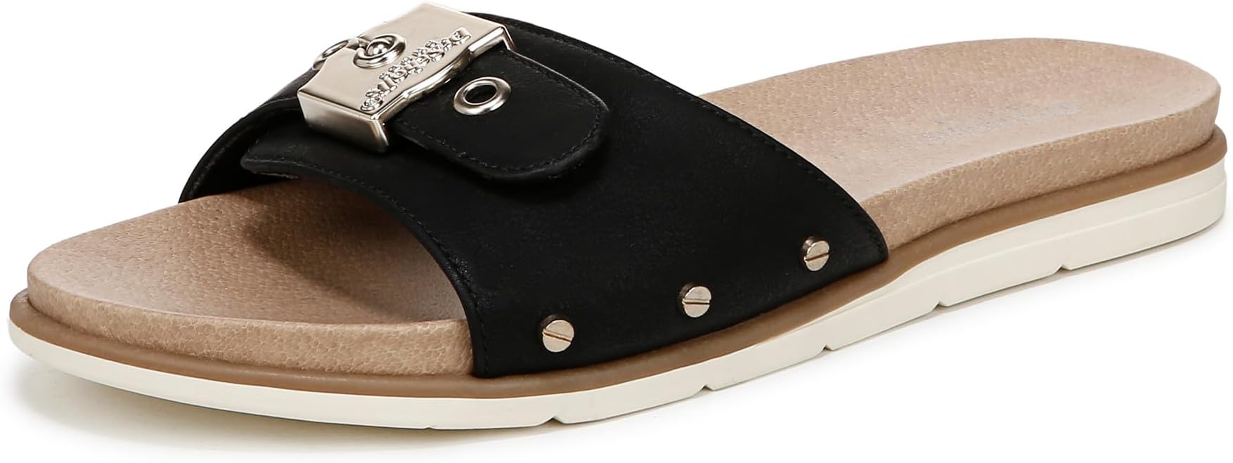 Dép nữ quai ngang Dr Scholl's Women Nice Iconic Flat Slide Sandals Black Faux Leather   - Giày dép xuất dư Mỹ, EU