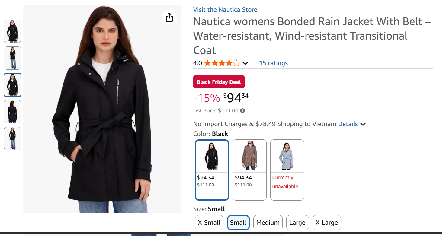 Áo Khoác Nữ Xuất Dư Âu, Mỹ Nautica Bonded Rain Jacket With Belt – Chống Thấm, Chống Gió, Sang Trọng, Thanh Lịch