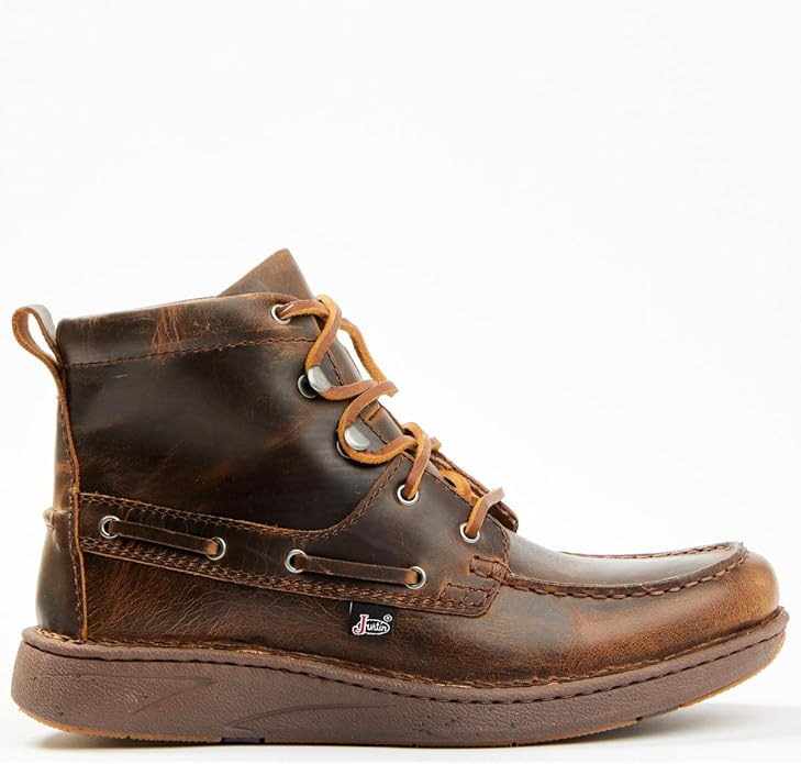 Giày cao cổ nam da thật chống nước, đế cách điện và chống đinh Justin Men's Hazer Casual Lace-Up Lacer Shoe Moc Toe - Giày nam xuất khẩu Mỹ