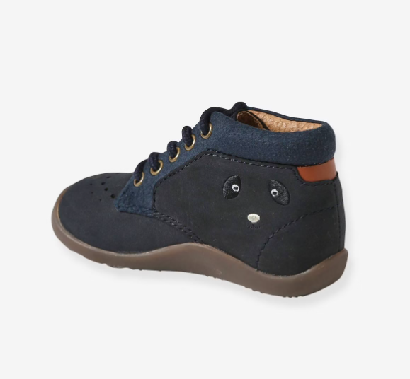 Giày Trẻ Em Xuất Dư Âu Mỹ Vertbaudet – Pram Shoes in Soft Leather with Laces for Babies Designed for Crawling Navy Blue