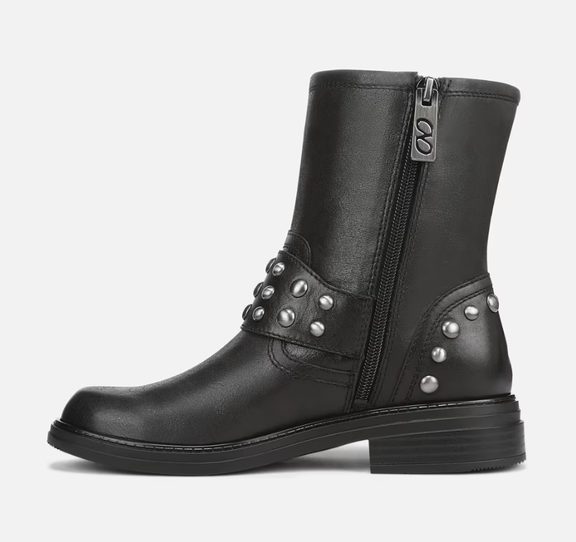 Boot nữ Naturalizer Women's Optimus Moto Boot Color Black Studded Leather - Giày nữ xuất khẩu Âu, Mỹ
