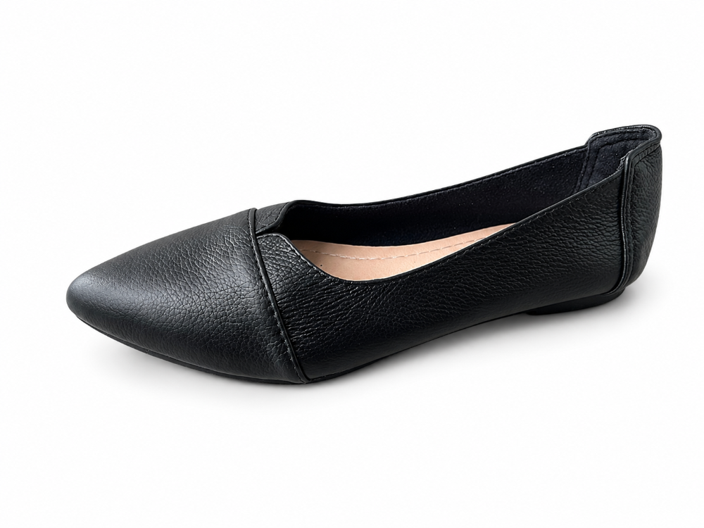 Giày búp bê nữ da bò thật VNXK Womens Flexy Flat Black Leather mềm và êm - Giày nữ xuất Mỹ, Âu