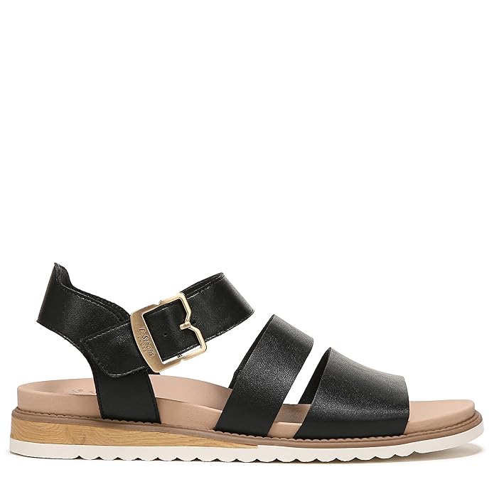 Sandal nữ Dr. Scholl's Shoes Women's Island Glow Strappy Flat Sandal Colour Black Smooth - Giày xuất dư Mỹ