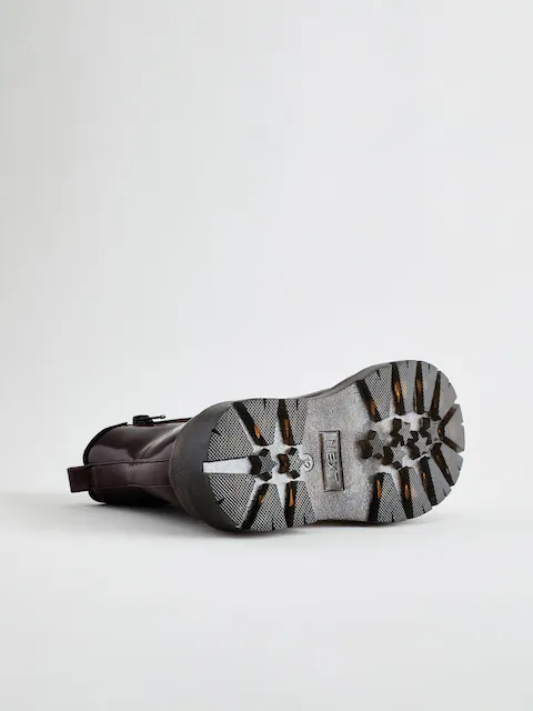 Boot nữ cổ ngắn da thật Next Burgundy Red Lace Up Chunky Ankle Boots - Giày da xuất dư sang Mỹ