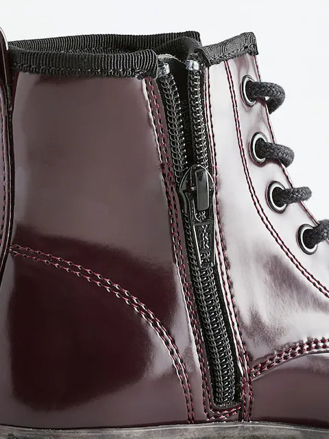 Boot nữ cổ ngắn da thật Next Burgundy Red Lace Up Chunky Ankle Boots - Giày da xuất dư sang Mỹ