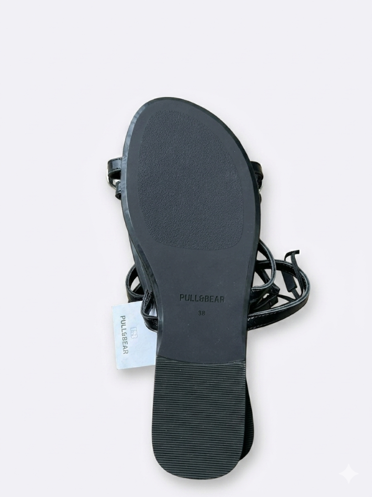 Sandal nữ Pull & Bear Womens Slide Sandals Color Black Leather Flats Slip On - Giày nữ xuất dư Âu, Mỹ