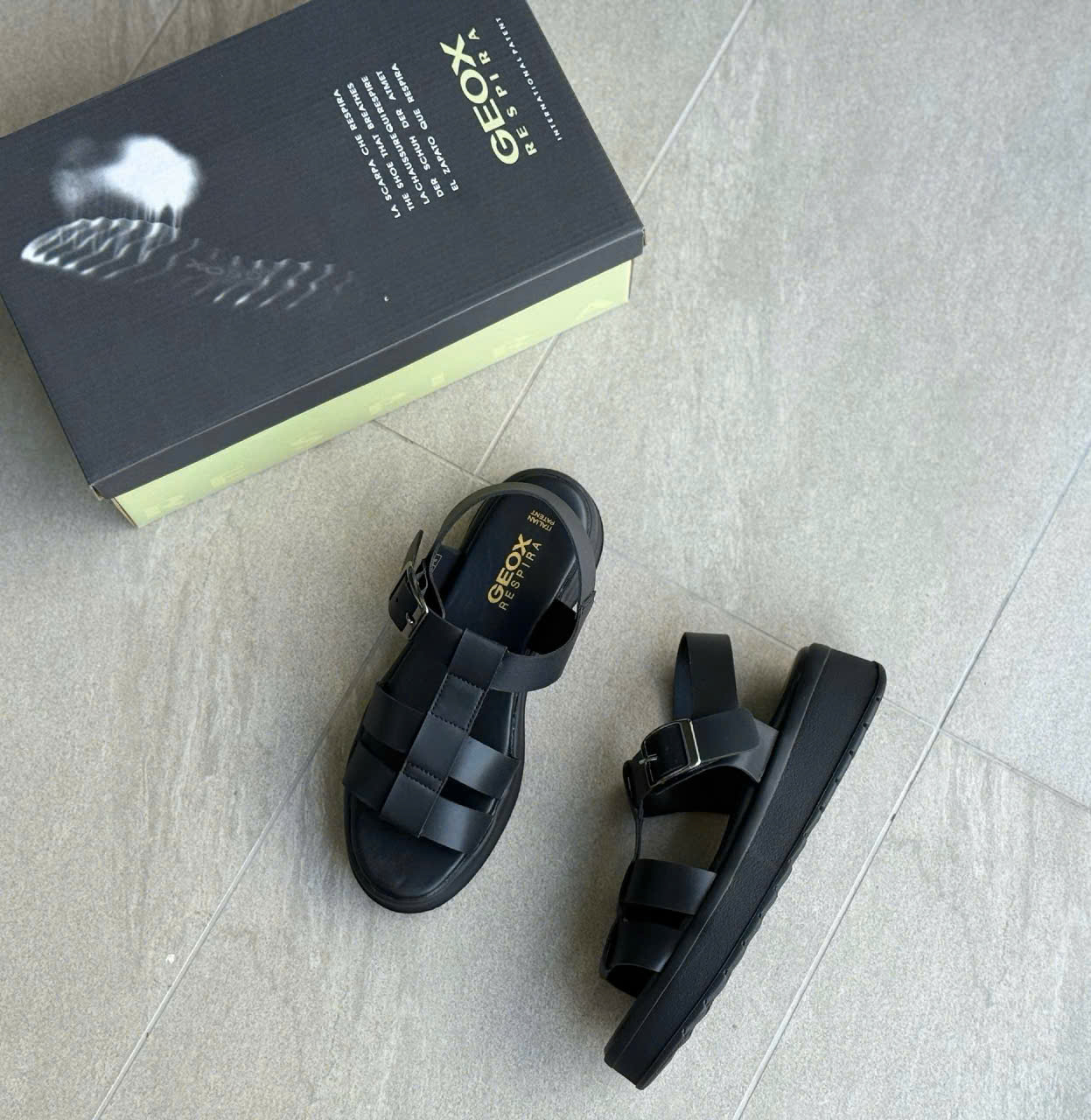 Sandal nữ Geox womens D Adacter S B Color Black Leather  - Giày nữ xuất dư Âu, Mỹ