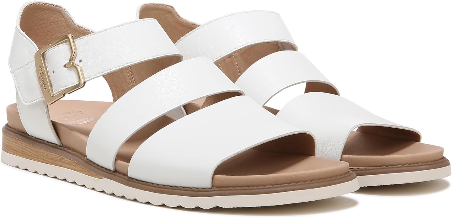 Sandal nữ Dr. Scholl's Shoes Women's Island Glow Flat Sandal Colour Name White Smooth - Giày xuất dư Mỹ