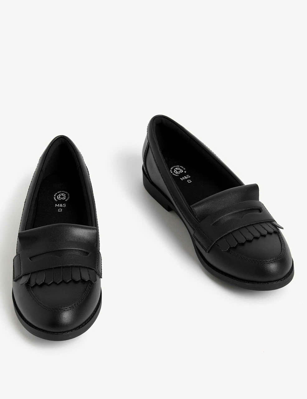 Giày nữ M&S Leather School Loafers Color Black Leather  - Giày nữ xuất Âu, Mỹ