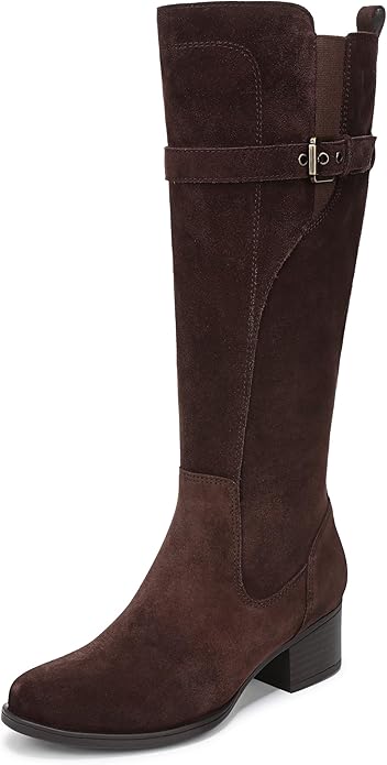 Boot nữ Naturalizer Women's Kenna Wide Calf Western Boot Color Chocolate Bar Brown Suede  - Giày nữ xuất khẩu Âu, Mỹ