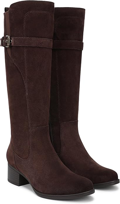 Boot nữ Naturalizer Women's Kenna Wide Calf Western Boot Color Chocolate Bar Brown Suede  - Giày nữ xuất khẩu Âu, Mỹ