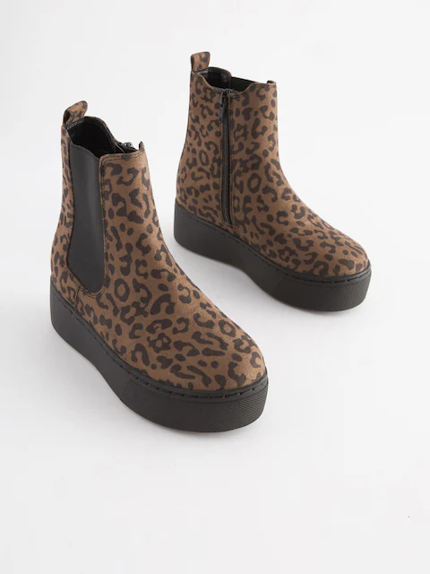 Boot nữ da thật Next Tan Brown Print Chunky Chelsea Boots - Giày da xuất dư sang Mỹ