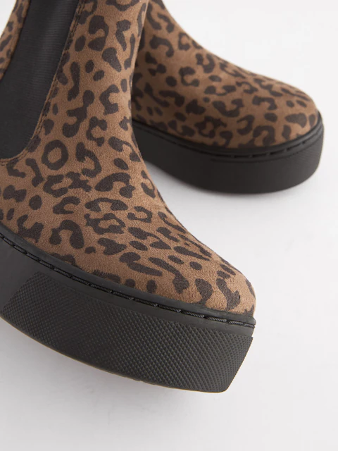 Boot nữ da thật Next Tan Brown Print Chunky Chelsea Boots - Giày da xuất dư sang Mỹ
