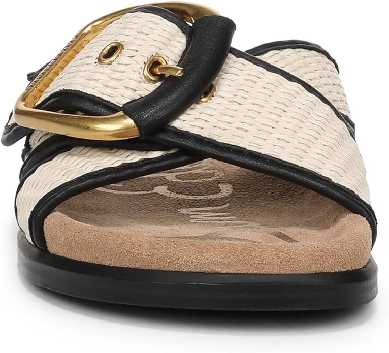 Sandal nữ SAM EDELMAN Womens Darla Multi Buckle Slide Sandal Color Linen/Black Faux Raffia - Giày nữ xuất dư Âu, Mỹ