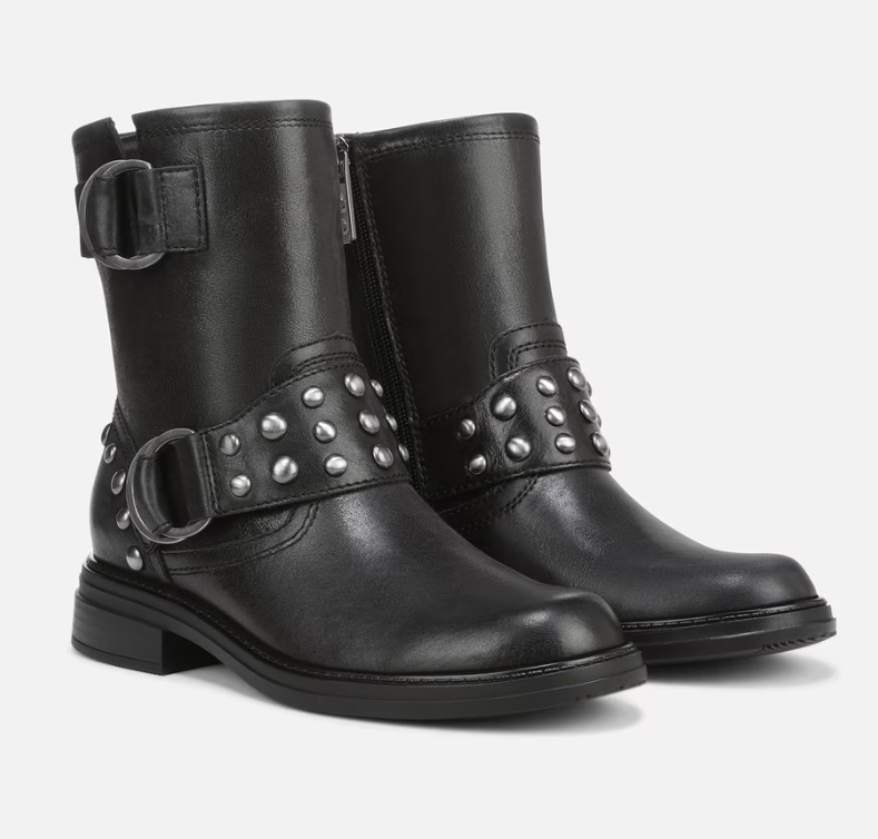 Boot nữ Naturalizer Women's Optimus Moto Boot Color Black Studded Leather - Giày nữ xuất khẩu Âu, Mỹ
