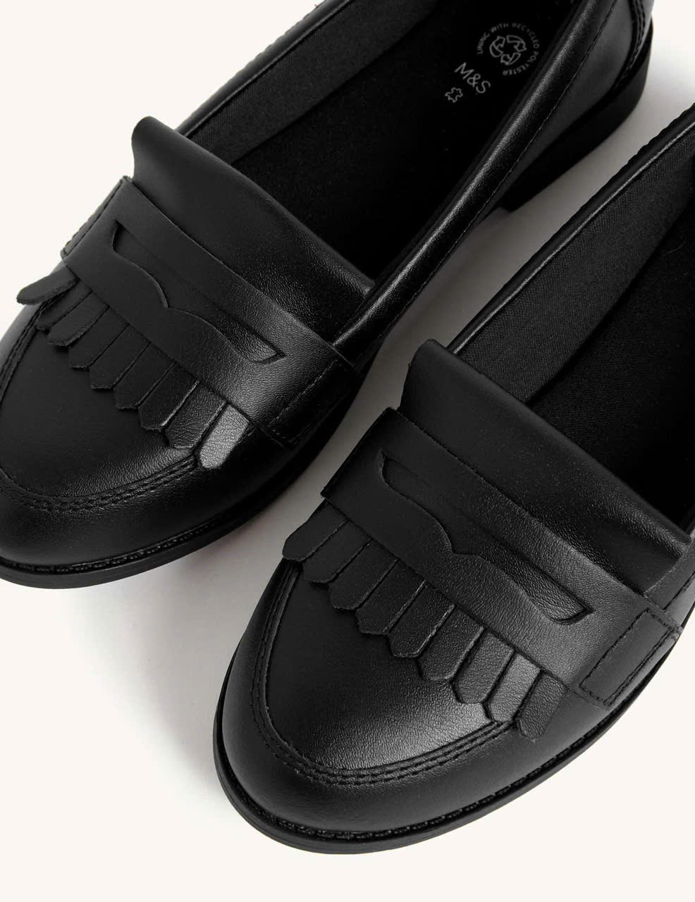 Giày nữ M&S Leather School Loafers Color Black Leather  - Giày nữ xuất Âu, Mỹ