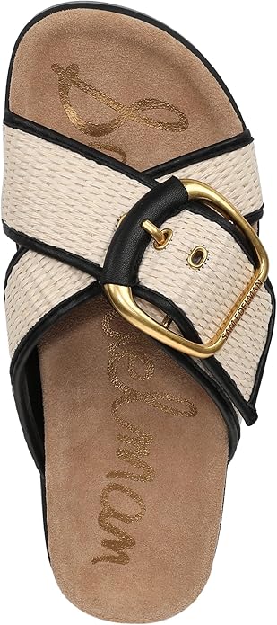 Sandal nữ SAM EDELMAN Womens Darla Multi Buckle Slide Sandal Color Linen/Black Faux Raffia - Giày nữ xuất dư Âu, Mỹ