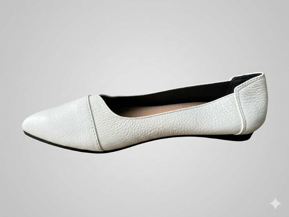 Giày búp bê nữ da bò thật VNXK Womens Flexy Flat White Leather mềm và êm - Giày nữ xuất Mỹ, Âu