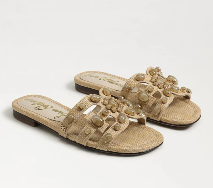 Sandal nữ Sam Edelman Bay Ray Slide Sandal Colour Name Bleached Beech Wood - Giày nữ xuất dư Âu, Mỹ