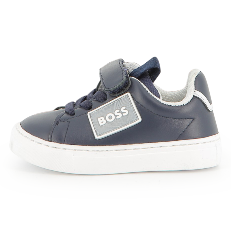 Giày Trẻ Em BOSS Cowhide Leather Sneakers – Màu NAVY, Size 24 | Hàng Xuất Dư Chính Hãng