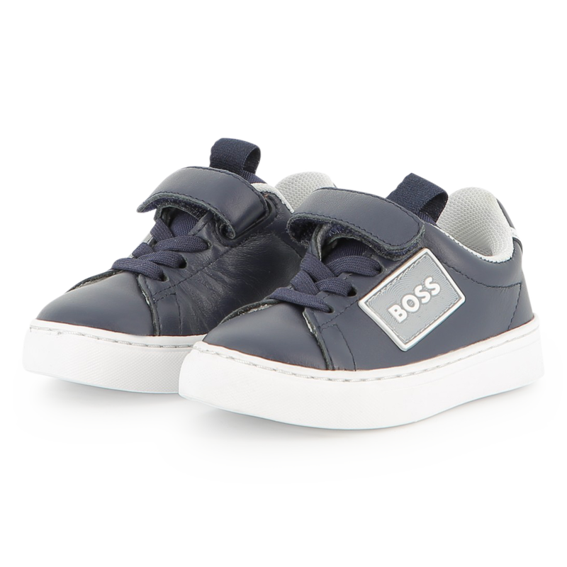 Giày Trẻ Em BOSS Cowhide Leather Sneakers – Màu NAVY, Size 24 | Hàng Xuất Dư Chính Hãng