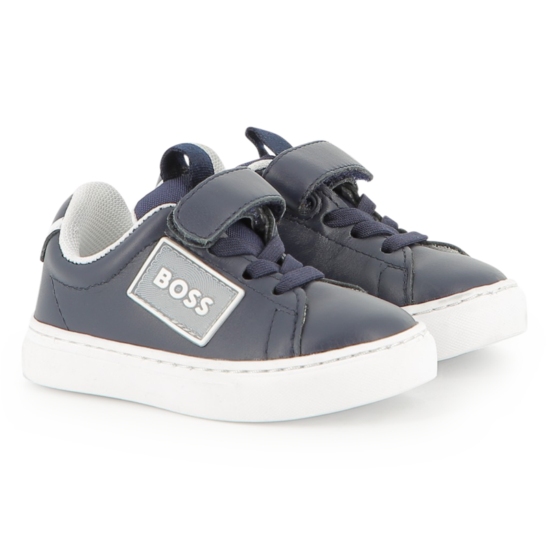 Giày Trẻ Em BOSS Cowhide Leather Sneakers – Màu NAVY, Size 24 | Hàng Xuất Dư Chính Hãng