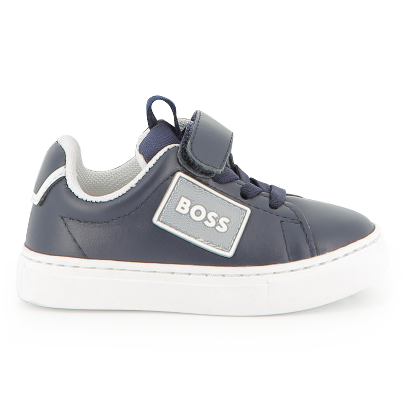 Giày Trẻ Em BOSS Cowhide Leather Sneakers – Màu NAVY, Size 24 | Hàng Xuất Dư Chính Hãng