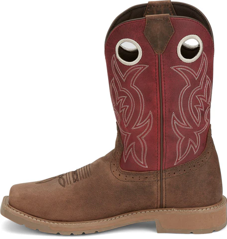 Giày bảo hộ nam, giày đi xe PKL, giày đi phượt da bò thật, chống nước, mũi bọc thép, đế cách điện và chống đinh chính hãng Justin Men's All Around 11" Walnut Brown Buffalo Steel Toe Work Boot - Giày xuất dư Mỹ