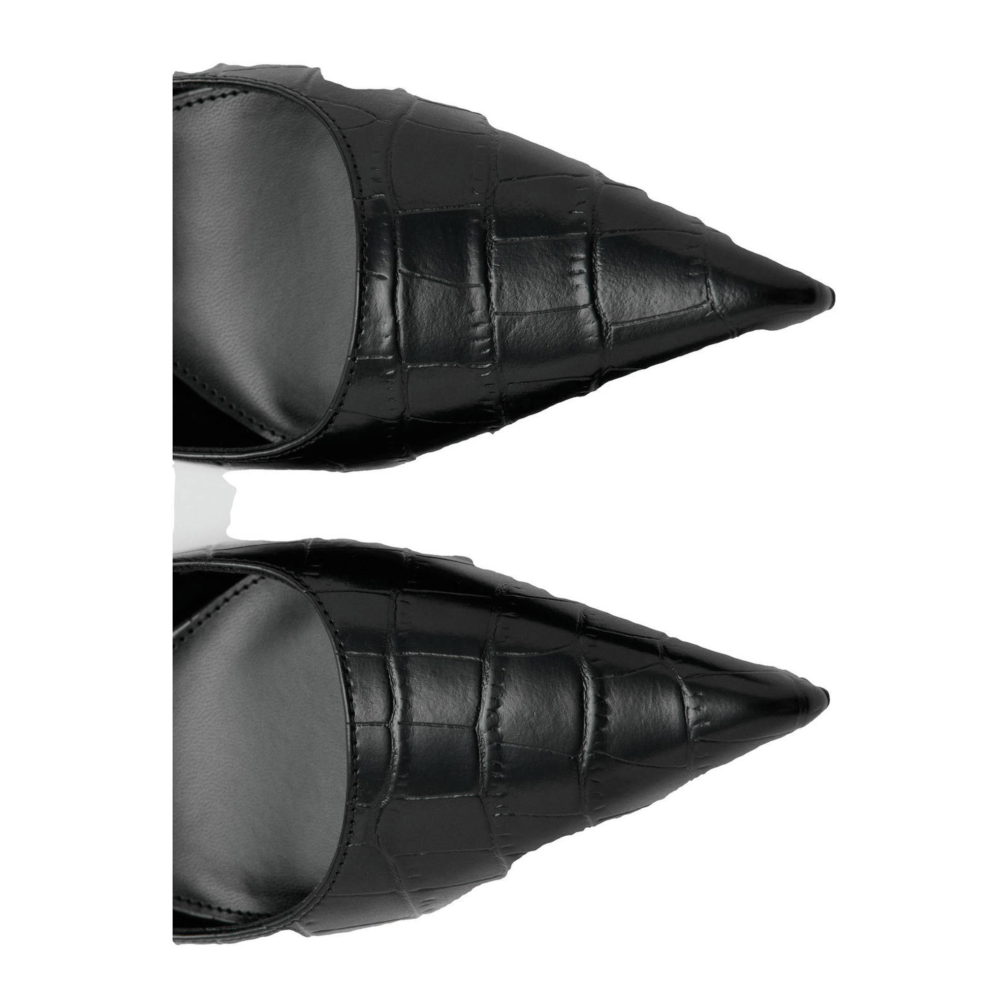 Giày Cao Gót 5 cm Nữ Xuất Dư Chính Hãng M.N.G – Black Croc Embossed Slingback Kitten Heel Pump | Sang Trọng – Thanh Lịch – Giá Tốt