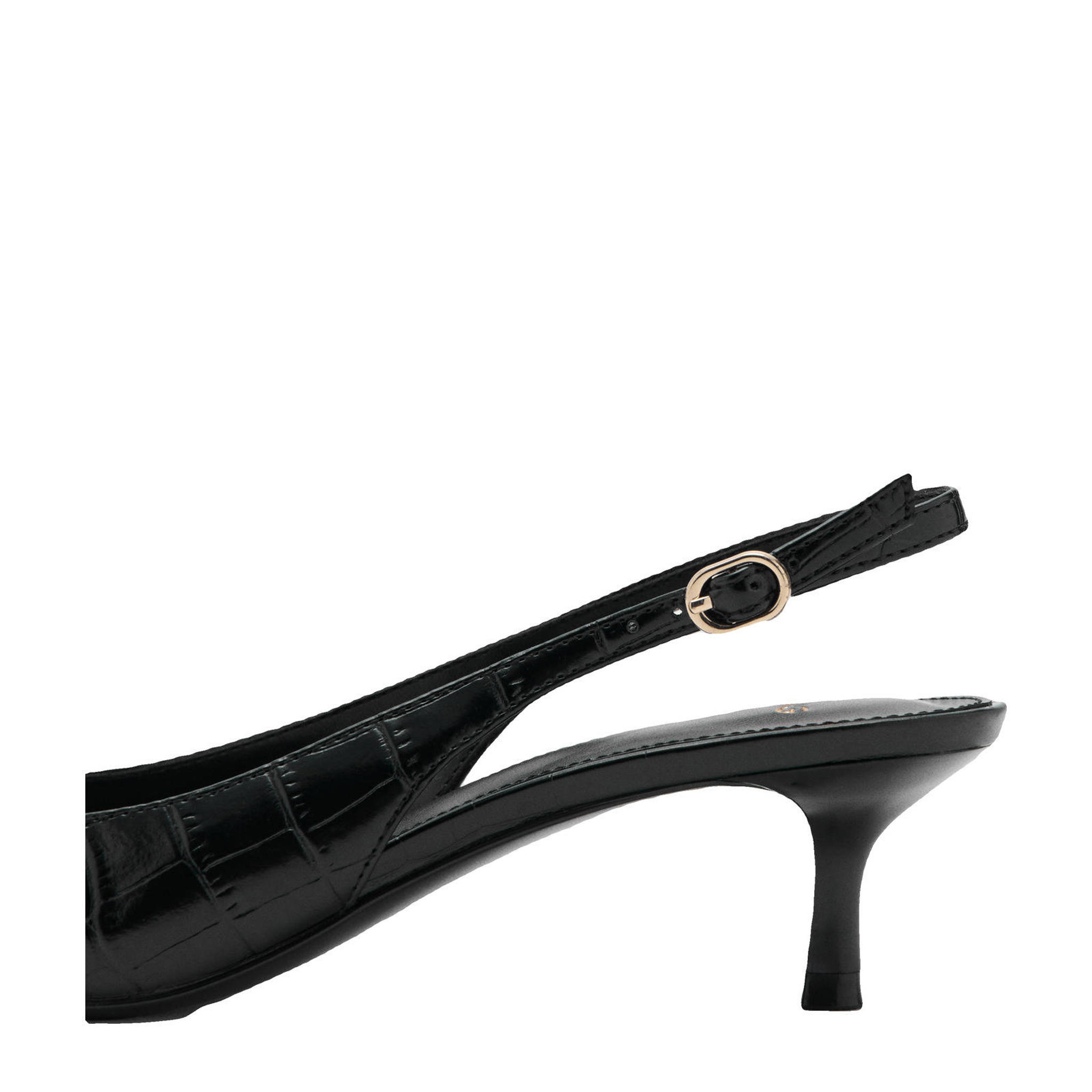 Giày Cao Gót 5 cm Nữ Xuất Dư Chính Hãng M.N.G – Black Croc Embossed Slingback Kitten Heel Pump | Sang Trọng – Thanh Lịch – Giá Tốt