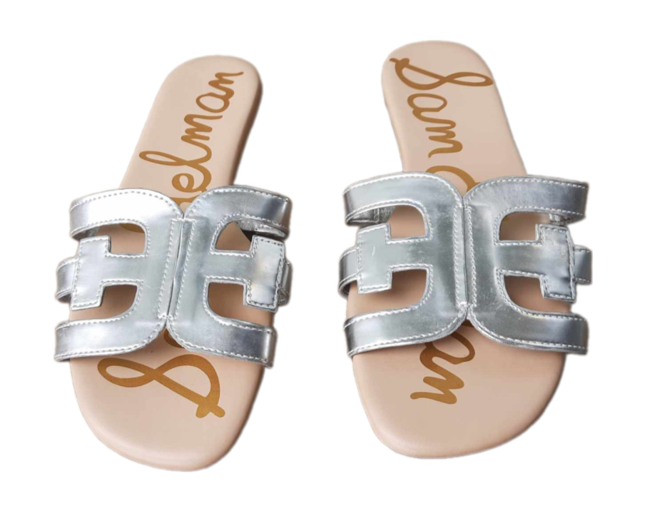 Dép sandal nữ Sam Edelman womens Bay Flat Sandals màu trắng bạc - Giầy xuất khẩu Âu, Mỹ