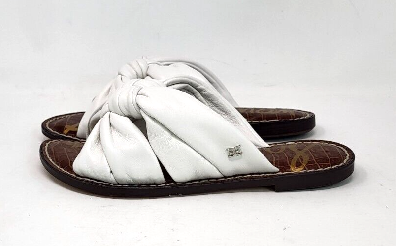 Dép Sandal nữ da thật Sam Edelman Women's Garson Flat Sandal Bright White - Giày xuất khẩu Âu, Mỹ