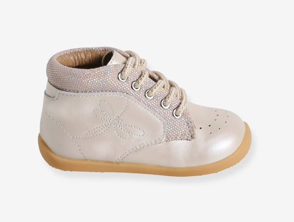 Giày Trẻ Em Xuất Dư Âu, Mỹ Vertbaudet – Lace-Up Soft Leather Boots for Babies – Màu Iridescent Beige