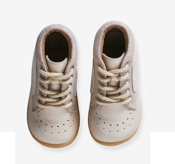 Giày Trẻ Em Xuất Dư Âu, Mỹ Vertbaudet – Lace-Up Soft Leather Boots for Babies – Màu Iridescent Beige