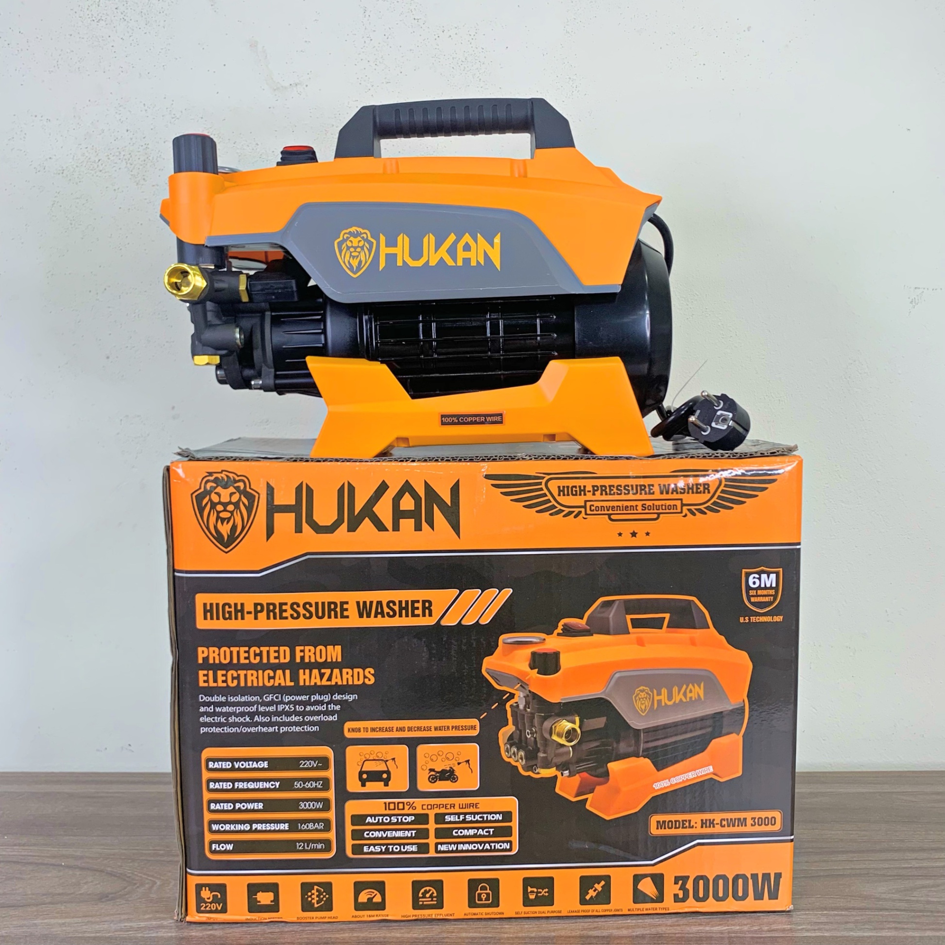 Máy rửa xe dùng điện HUKAN HK-CWM3000 (có chỉnh áp - chống giật)