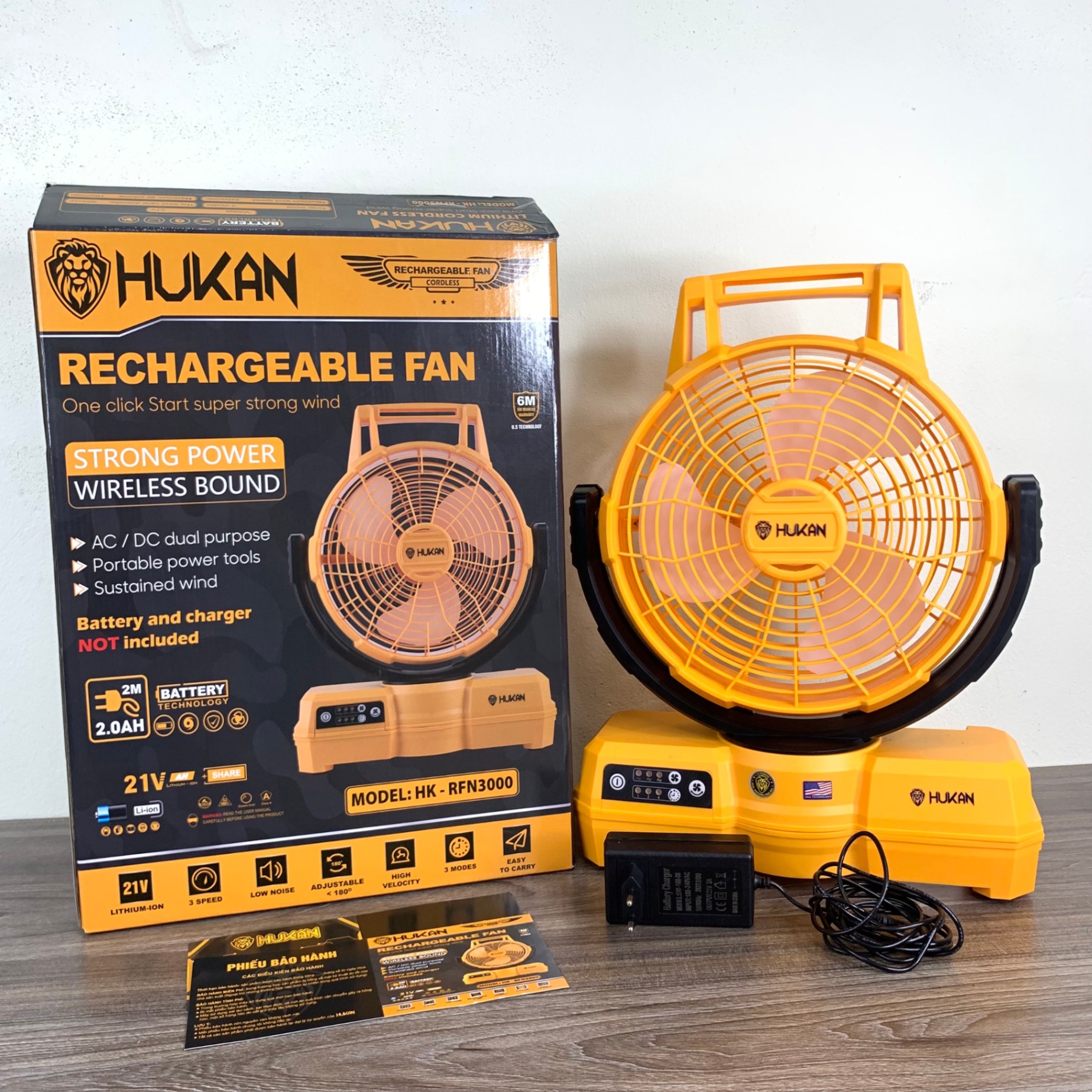 Quạt dùng pin & điện HUKAN HK-RFN3000 (chưa có pin và sạc)