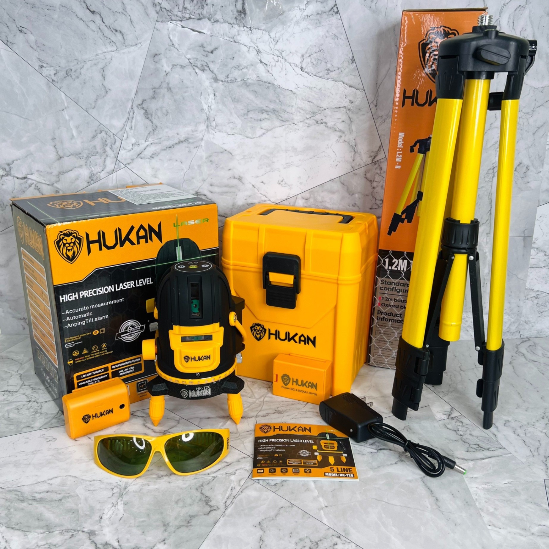 Máy cân bằng laser 5 tia xanh HUKAN HK-T20 (không kèm chân)
