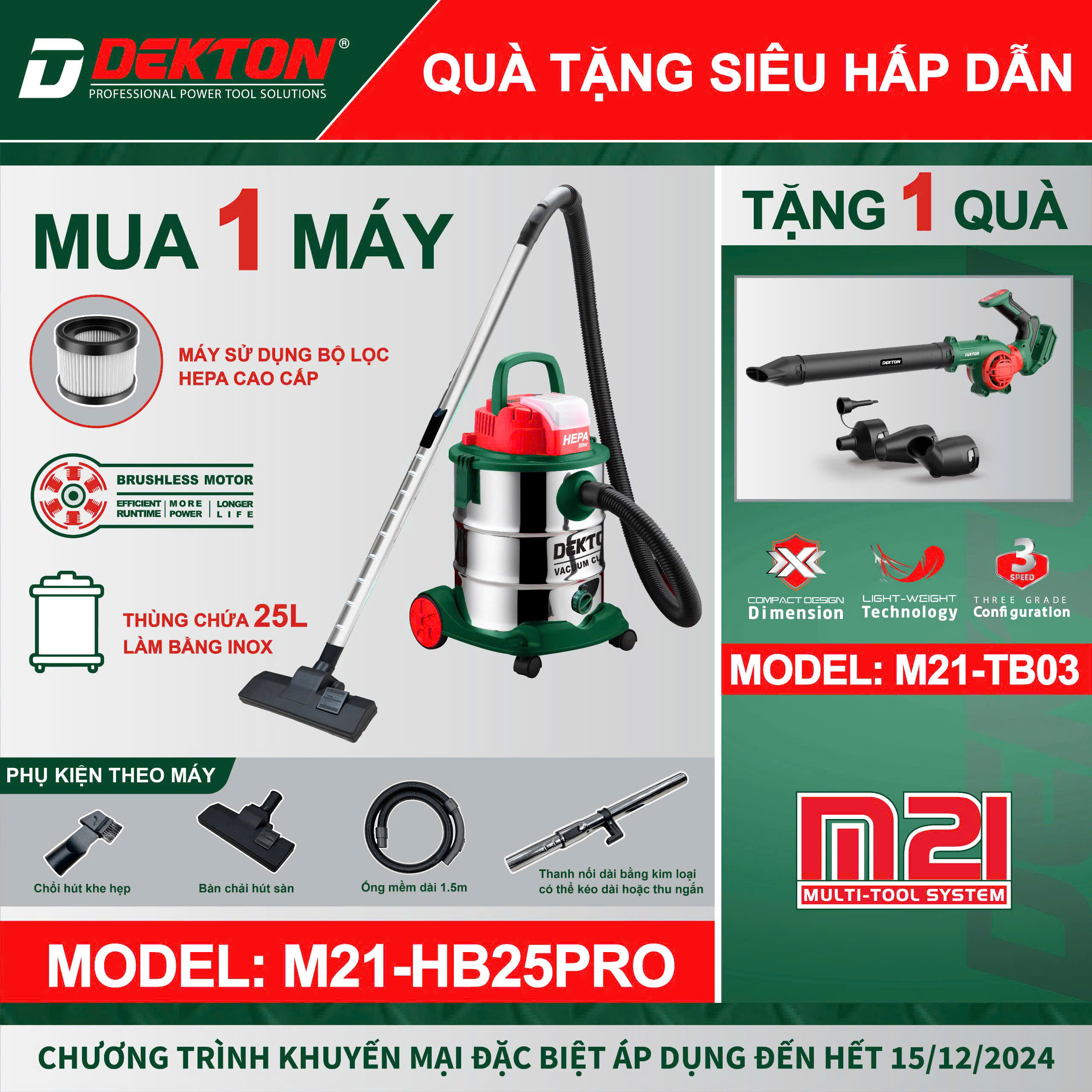 Máy hút bụi dùng pin DEKTON M21-HB25PRO (chưa pin sạc)