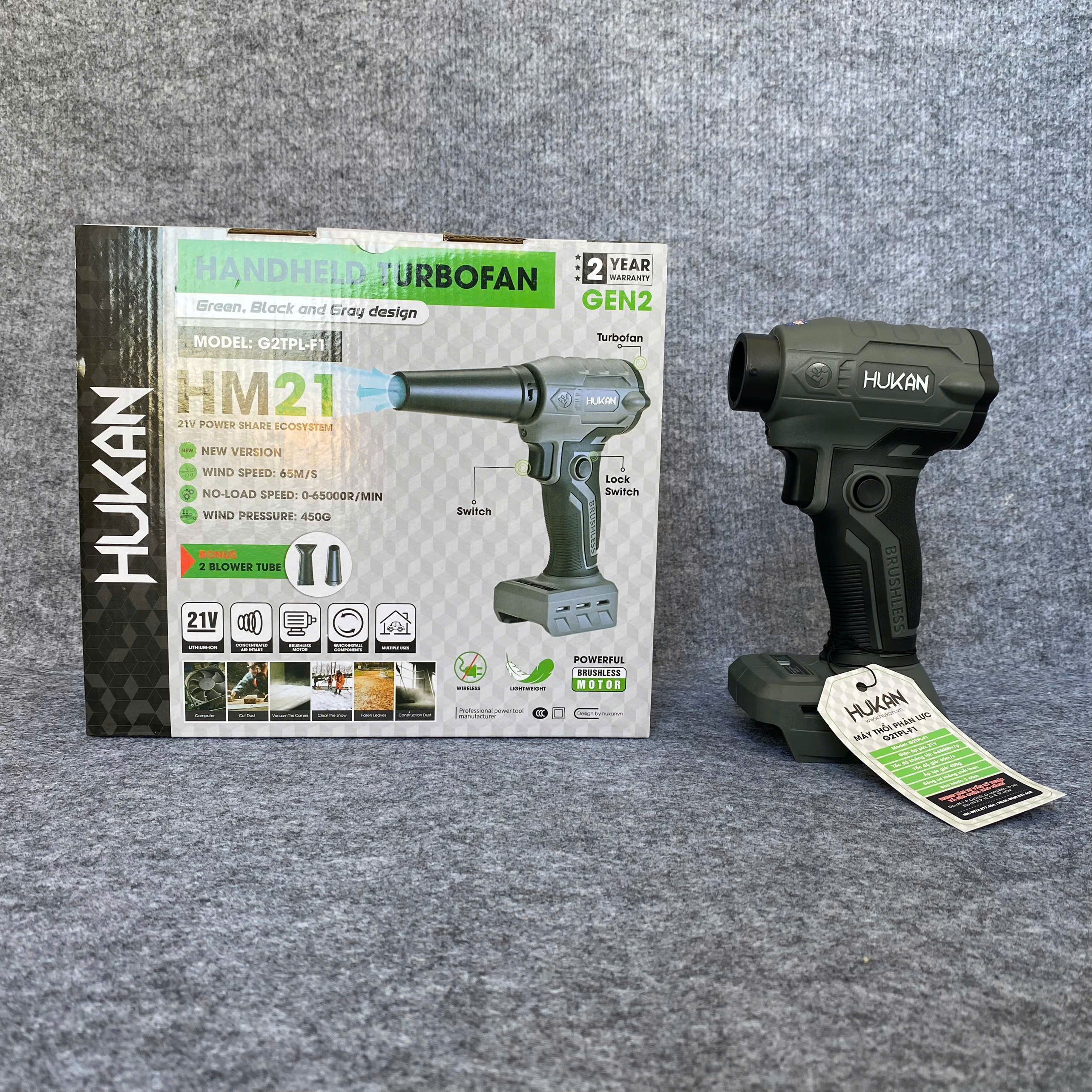 (Tặng thước dây 5m) Máy thổi phản lực dùng pin HUKAN G2TPL-F1 (chưa pin sạc)