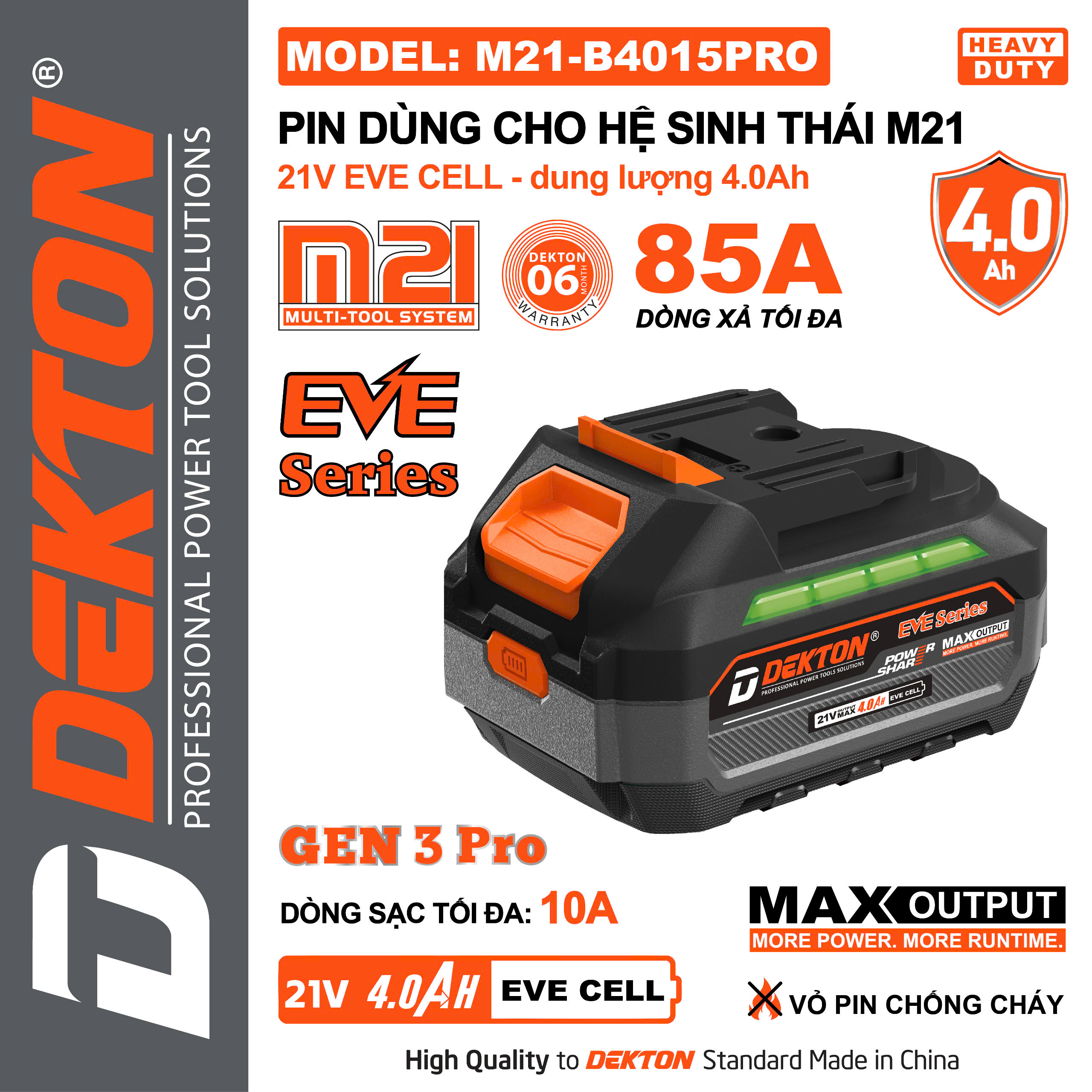 Pin 21V Lithium-ion dung lượng 4.0Ah DEKTON M21-B4015PRO